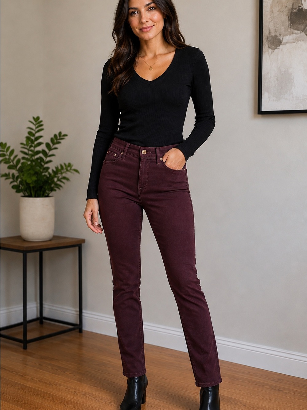 AG Adriano Goldschmied The Stilt Cigarette Leg Jeans 25R Burgundy Wine Skinny